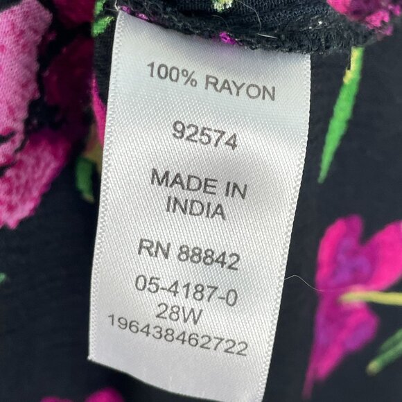 Woman Within Plus 28W Black Floral Long Button Up Maxi Dress Roll Tab Sleeve - Picture 4 of 9